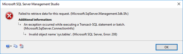 SSMS Error Message