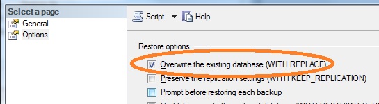 overwrite database